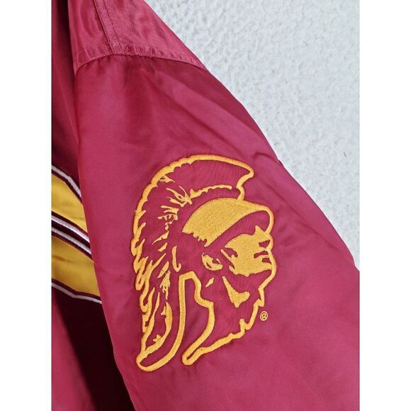 Vtg Colosseum USC Satin Bomber Insulated Varsity Jacket Mens 2XL Red Yellow Logo - Picture 14 of 16